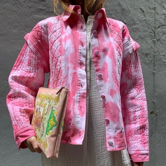 LoveShackFancy Adelade Tie Dye Cotton Quilted Jacket Pink Large Casual - Picture 1 of 8